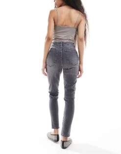 Bershka Petite High Waist Skinny Jeans In Washed Dark Grey For Women Black -Chic Maze Sales 207454963 2