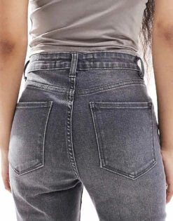 Bershka Petite High Waist Skinny Jeans In Washed Dark Grey For Women Black -Chic Maze Sales 207454963 4