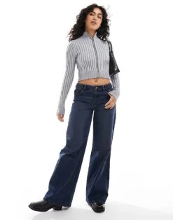 Bershka Bershk Zip Through Ribbed Jumper In Grey For Women -Chic Maze Sales 207473583 1 grey 1