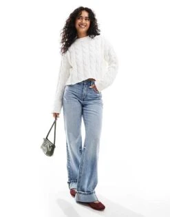 Bershka Cable Jumper In Ecru For Women -Chic Maze Sales 207473622 2