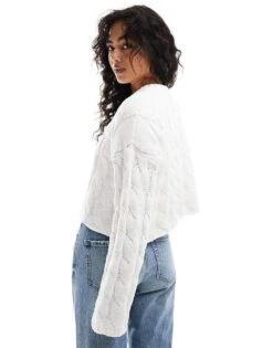 Bershka Cable Jumper In Ecru For Women -Chic Maze Sales 207473622 3