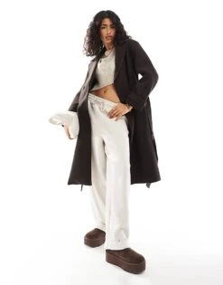 Bershka Wool Trench Coat In Brown For Women -Chic Maze Sales 207473651 3