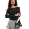 Bershka Ribbed Bardot Top In Dark Grey For Women -Chic Maze Sales 207473657 1 grey