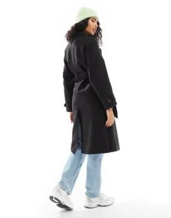 Bershka Wool Trench Coat In Black For Women -Chic Maze Sales 207473675 4