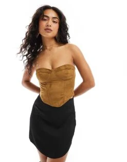 Bershka Faux Suede Corset In Tan For Women -Chic Maze Sales 207473687 1 tan 1