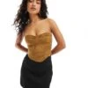 Bershka Faux Suede Corset In Tan For Women -Chic Maze Sales 207473687 1 tan
