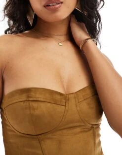 Bershka Faux Suede Corset In Tan For Women -Chic Maze Sales 207473687 2