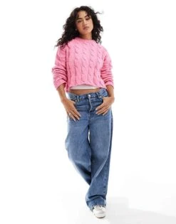 Bershka Cable Jumper In Pink For Women -Chic Maze Sales 207473718 2