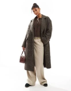 Bershka Slouchy Tailored Coat In Brown Check For Women Grey -Chic Maze Sales 207473724 1 grey 1