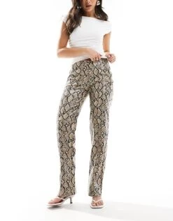 Bershka Straight Leg Faux Leather Trousers In Snake Print For Women Multi -Chic Maze Sales 207473736 1 multi 1