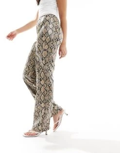 Bershka Straight Leg Faux Leather Trousers In Snake Print For Women Multi -Chic Maze Sales 207473736 2