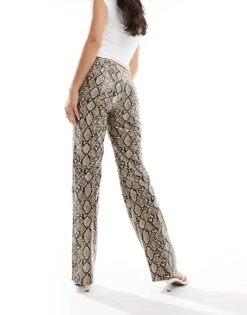 Bershka Straight Leg Faux Leather Trousers In Snake Print For Women Multi -Chic Maze Sales 207473736 5