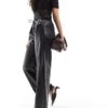 Bershka Faux Leather Tie Waist Wide Leg Trousers In Black For Women -Chic Maze Sales 207473743 1 black