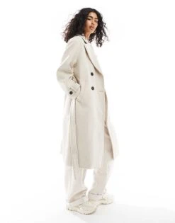 Bershka Wool Trench Coat In Stone For Women -Chic Maze Sales 207473754 1 stone 1