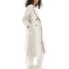 Bershka Wool Trench Coat In Stone For Women -Chic Maze Sales 207473754 1 stone