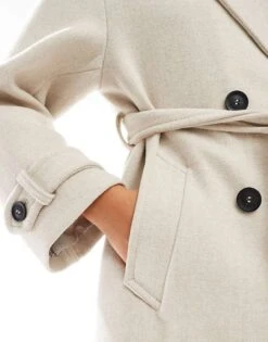Bershka Wool Trench Coat In Stone For Women -Chic Maze Sales 207473754 3
