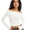 Bershka Ribbed Bardot Top In Ecru For Women -Chic Maze Sales 207473760 1 ecru