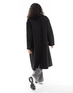 Bershka Drop Shoulder Tailored Coat In Black For Women -Chic Maze Sales 207473802 4