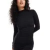 Bershka Polyamide Ruched Front Mini Dress In Black For Women -Chic Maze Sales 207473817 1 black