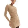 Bershka Polyamide Ruched Front Mini Dress In Brown For Women -Chic Maze Sales 207473823 1 brown