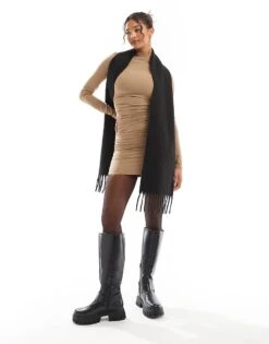 Bershka Polyamide Ruched Front Mini Dress In Brown For Women -Chic Maze Sales 207473823 4