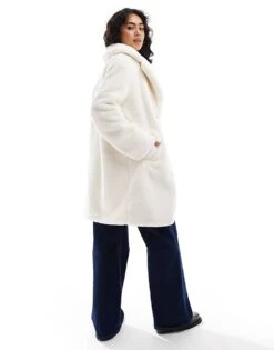 Bershka Soft Faux Fur Longline Coat In Ecru For Women -Chic Maze Sales 207473862 4