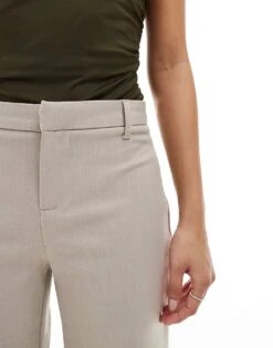 Bershka Petite Wide Leg Tailored Trousers In Beige Melange For Women Grey -Chic Maze Sales 207474203 3