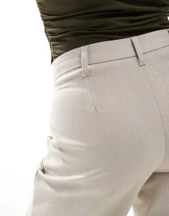 Bershka Petite Wide Leg Tailored Trousers In Beige Melange For Women Grey -Chic Maze Sales 207474203 4