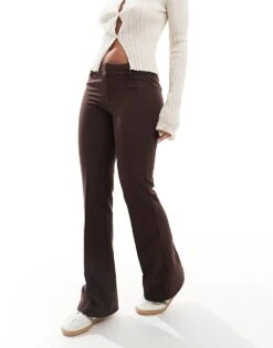 Bershka Flared Tailored Trousers In Brown For Women -Chic Maze Sales 207477962 2