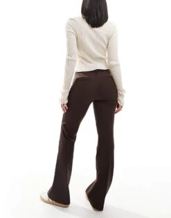 Bershka Flared Tailored Trousers In Brown For Women -Chic Maze Sales 207477962 3