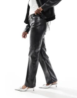 Bershka Straight Leg Faux Leather Trousers In Black For Women -Chic Maze Sales 207478514 3