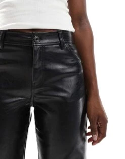Bershka Straight Leg Faux Leather Trousers In Black For Women -Chic Maze Sales 207478514 4