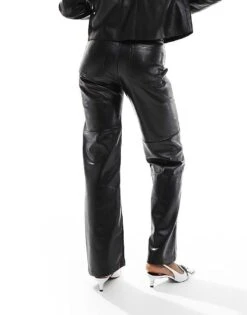 Bershka Straight Leg Faux Leather Trousers In Black For Women -Chic Maze Sales 207478514 5