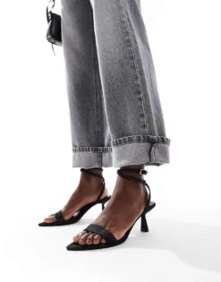 Bershka Strappy Kitten Heeled Sandals In Black For Women