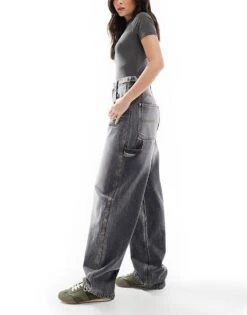 Bershka Adjustable Waist Carpenter Jeans In Grey For Women -Chic Maze Sales 207504567 3