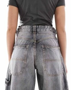 Bershka Adjustable Waist Carpenter Jeans In Grey For Women -Chic Maze Sales 207504567 4
