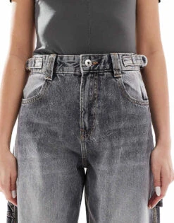 Bershka Adjustable Waist Carpenter Jeans In Grey For Women -Chic Maze Sales 207504567 5