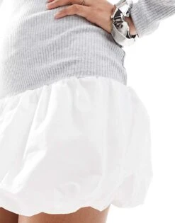 Bershka Puffball Hem Mini Dress In Grey & White For Women -Chic Maze Sales 207506767 3