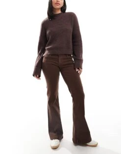 Bershka Denim Look Flared Trousers In Brown For Women -Chic Maze Sales 207506773 1 brown 1