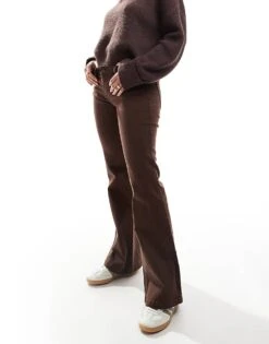 Bershka Denim Look Flared Trousers In Brown For Women -Chic Maze Sales 207506773 2