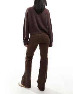 Bershka Denim Look Flared Trousers In Brown For Women -Chic Maze Sales 207506773 3
