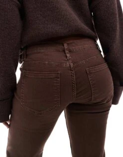 Bershka Denim Look Flared Trousers In Brown For Women -Chic Maze Sales 207506773 4
