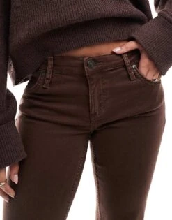 Bershka Denim Look Flared Trousers In Brown For Women -Chic Maze Sales 207506773 5