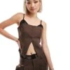 Bershka Lace Detail Tailored Waistcoat In Brown For Women -Chic Maze Sales 207506791 1 brown