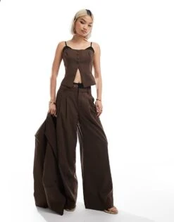 Bershka Lace Detail Tailored Waistcoat In Brown For Women -Chic Maze Sales 207506791 4