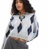 Bershka Argyle Checked Polo Neck Jumper In Grey For Women -Chic Maze Sales 207506797 1 grey