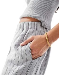 Bershka Petite Drawstring Waist Wide Leg Trousers In Grey For Women -Chic Maze Sales 207506803 3