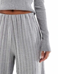 Bershka Petite Drawstring Waist Wide Leg Trousers In Grey For Women -Chic Maze Sales 207506803 5