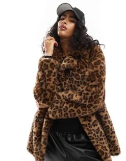 Bershka Longline Faux Fur Coat In Leopard Print For Women -Chic Maze Sales 207506848 1 leopard 1
