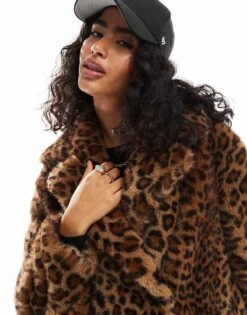 Bershka Longline Faux Fur Coat In Leopard Print For Women -Chic Maze Sales 207506848 4